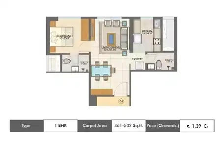 1bhk 461-502 SqFt