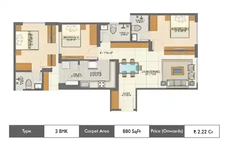 3 BHK-880 SqFt